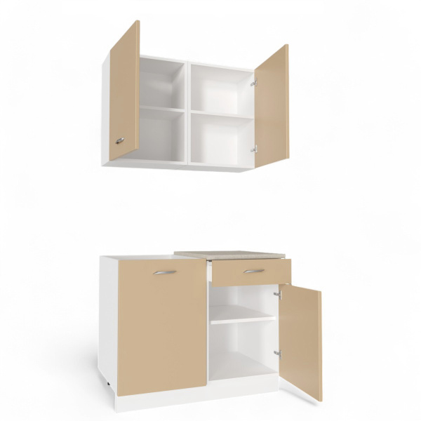 Кухонный гарнитур Комплект №10 ДАША Белый/Мокко(Берил бежевый / без мойки ) 1,0 м 