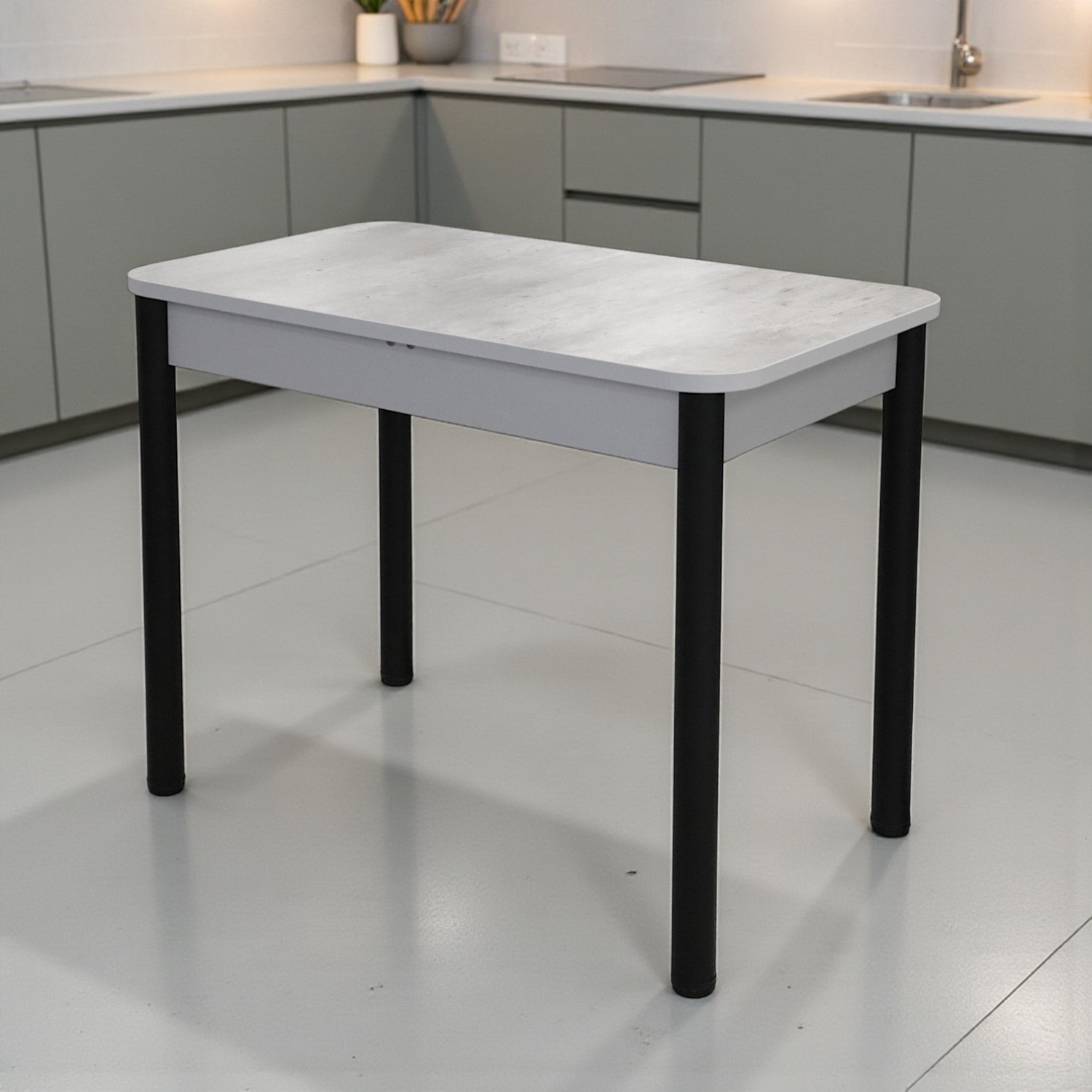 Стол Беседа НЕРАСКЛ 980*580 Пластик (Метрополитан) B1, Опоры черные+ЛДСП Металлик