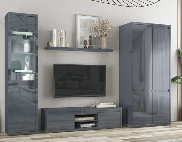 Шкаф 2-х дверный Норден Серый Глянец