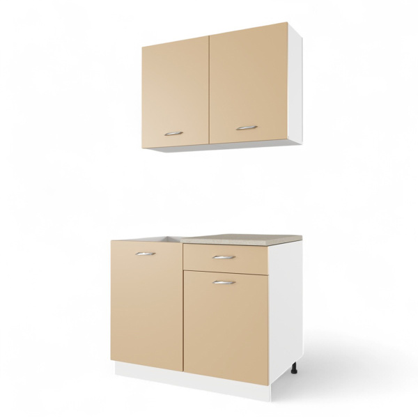 Кухонный гарнитур Комплект №10 ДАША Белый/Мокко(Берил бежевый / без мойки ) 1,0 м 