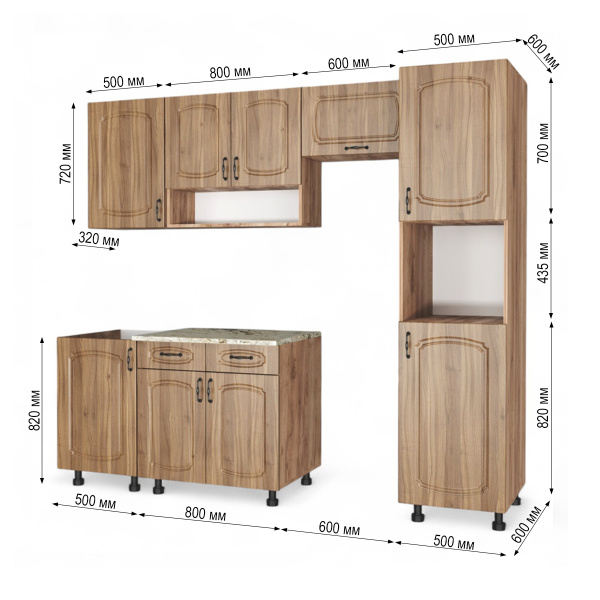 Кухонный гарнитур №4  Дуб крафт табачн./Орех антик (столеш Версаль+Сушка+планка) 1,8м 