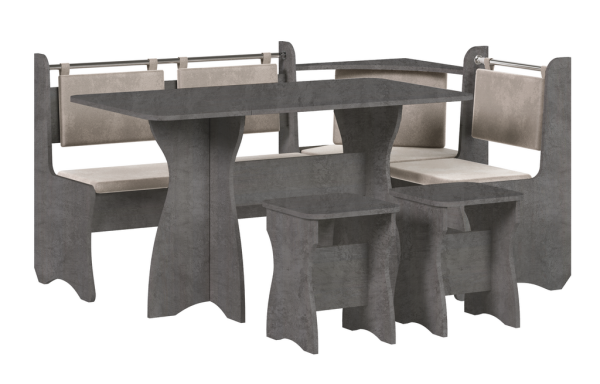 Обеденная группа "Прима", Анкор темный,ткань Velutto06/Velutto04.(скамья, стол, табурет)