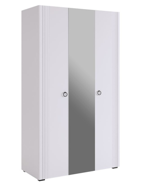 Ева Шкаф 3 дв Фасады 2 гл + 1зеркало/105.02/Белое дерево/Белый матовый